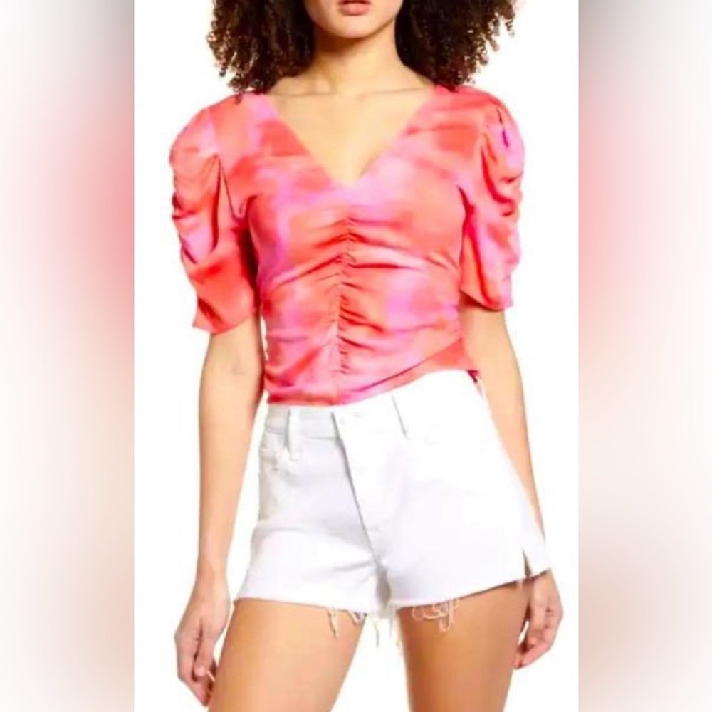Tie Dye Short Sleeve Smocked Top